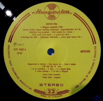 Hungaroton SLPX 11603 - Hungarian Folk Songs - Five Songs, Op. 1 - Image 3