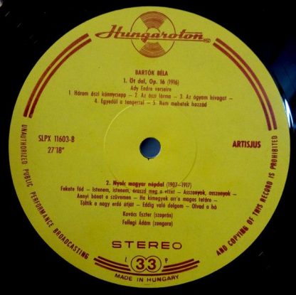 Hungaroton SLPX 11603 - Hungarian Folk Songs - Five Songs, Op. 1 - Image 4