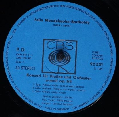 CBS 92 531 - Mendelssohn Violinkonzert E-moll - Tschaikowsky Vil - Image 3