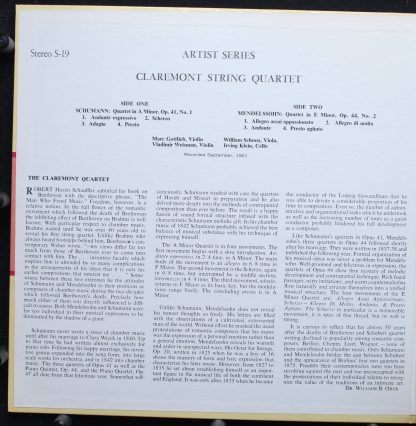 music guild   S-19 - Schumann: Quartet Op. 41, No. 1 In A Minor, - Image 2
