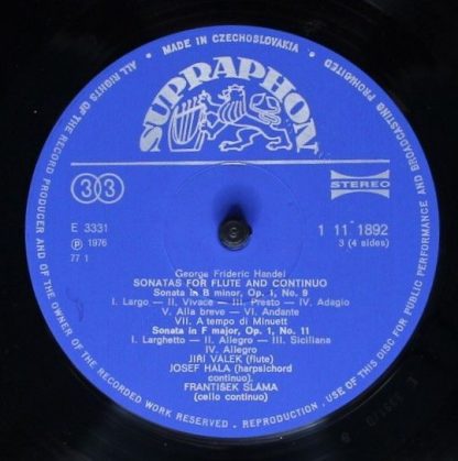 Supraphon 1 11 1891/2 - Handel Sonatas For Flute And Continuo - Image 6