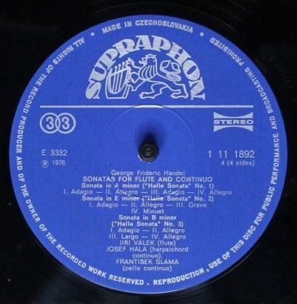 Supraphon 1 11 1891/2 - Handel Sonatas For Flute And Continuo - Image 7