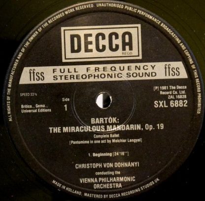 DECCA SXL 6882 - The Miraculous Mandarin; Two Portraits - Image 3