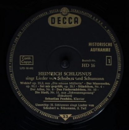 DECCA HD 16 - Heinrich Schlusnus, Sebastian Peschko - Lieder von - Image 3