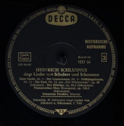 DECCA HD 16 - Heinrich Schlusnus, Sebastian Peschko - Lieder von - Image 4