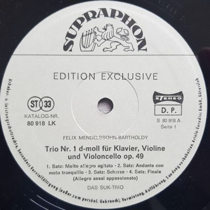 Supraphon 80 918 LK - Klaviertrio Nr.3 C-Moll / Klaviertrio Nr.1 - Image 2