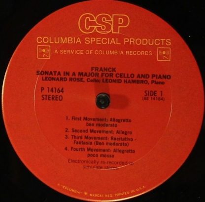 Columbia Special Products P 14164 - Sonata In A Major For Cello - Image 3
