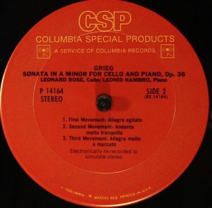 Columbia Special Products P 14164 - Sonata In A Major For Cello - Image 4