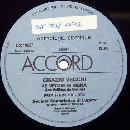 Accord ACC 140037 - Orazio VECCHI Veglie di Siena world 1st rec - Image 3