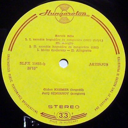 Hungaroton SLPX 11655 - Sonata For Violin And Piano No. 1 / Sona - Image 2