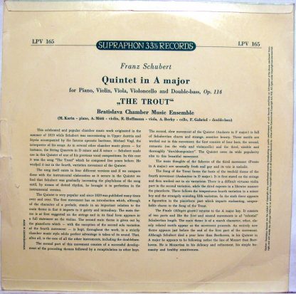 Supraphon LPV-165 - Quintet In A Major, Op. 114 „The Trout” - Image 2
