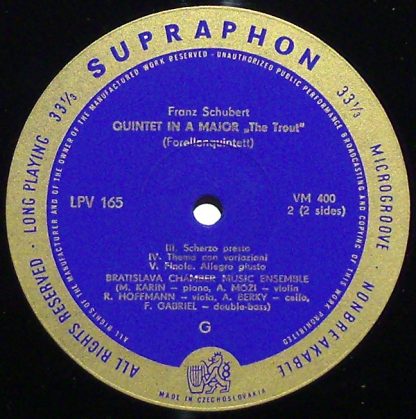 Supraphon LPV-165 - Quintet In A Major, Op. 114 „The Trout” - Image 3
