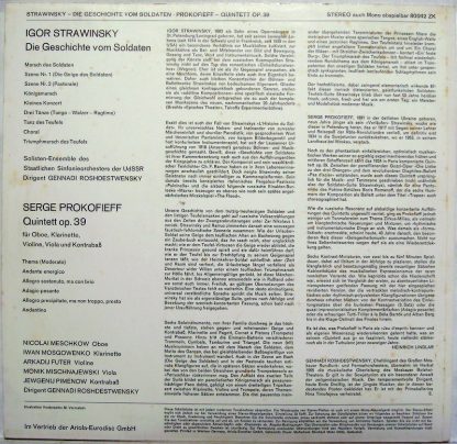 Eurodisc 80042 ZK - Die Geschichte Vom Soldaten / Quintett Op. 3 - Image 2