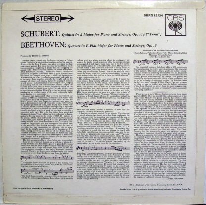 CBS SBRG 72134 - Schubert: The Trout Quintet / Beethoven: Piano - Image 2