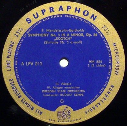 Supraphon LPV 213 - Symphony No. 3 In A Minor, "Scotch" - Image 3