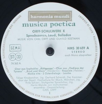 Harmonia Mundi HMS 30 659 - Musica Poetica Teil 10 - Orff Schulw - Image 3