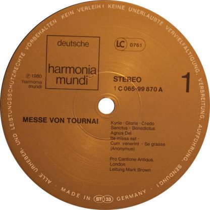 Deutsche Harmonia Mundi 1C 065 99 870 - Missa Tournai, Missa Bar - Image 3