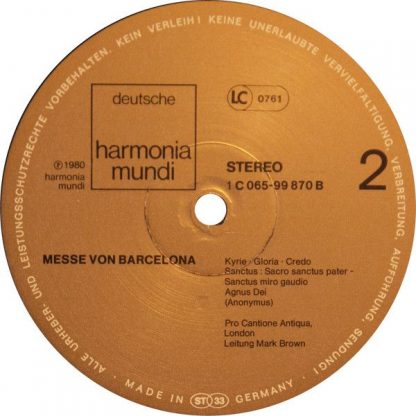 Deutsche Harmonia Mundi 1C 065 99 870 - Missa Tournai, Missa Bar - Image 4