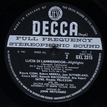 DECCA SXL 2315 - Lucia Lammermoor Highlights - Image 4