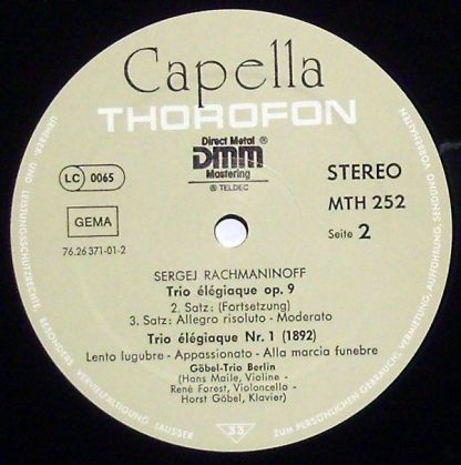 Capella (4) MTH 252 - Trio élégiaque Nr.1 - Trio élégiaque op.9 - Image 2