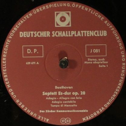 Deutscher Schallplattenclub J 081 - Septett In Es~Dur Op.20 - Image 3