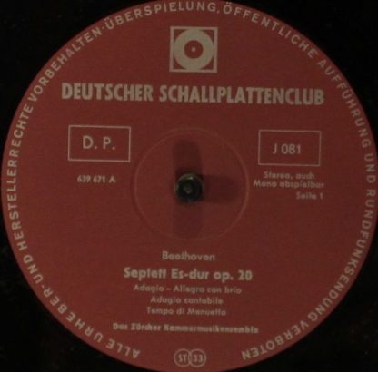 Deutscher Schallplattenclub J 081 - Septett In Es~Dur Op.20 - Image 3