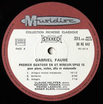 Musidisc 30 RC 642 - Premier Quatuor En Ut Mineur, Op. 15 / Deux - Image 3