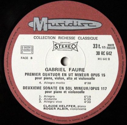 Musidisc 30 RC 642 - Premier Quatuor En Ut Mineur, Op. 15 / Deux - Image 4