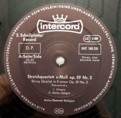 Intercord INT 185.751 - Die Mittleren Streichquartette Op. 59 Nr - Image 6