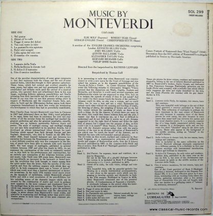 L'Oiseau-Lyre SOL 299 - Music By Monteverdi  1567-1643 - Image 2