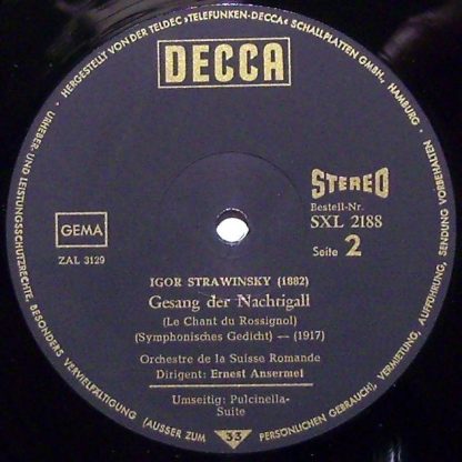 DECCA SXL 2188 -  Pulcinella Suite / Gesang Der Nachtigall - Image 3