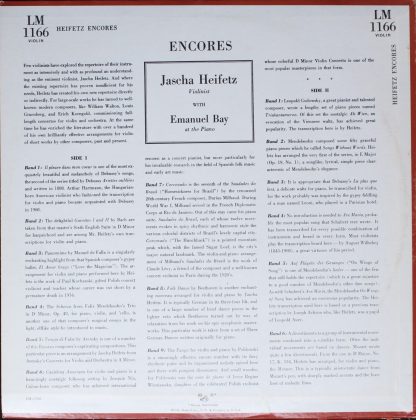 RCA Red Seal LM 1166 - Jascha Heifetz, Emanuel Bay - Heifetz Enc - Image 2