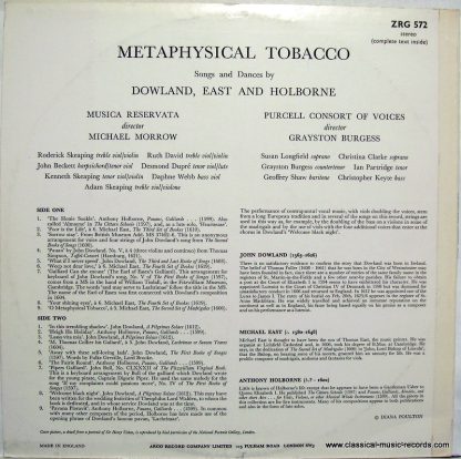 Argo RG 572 - Metaphysical Tobacco (Songs And Dances By Dowland, - Image 2