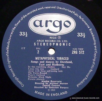 Argo RG 572 - Metaphysical Tobacco (Songs And Dances By Dowland, - Image 3