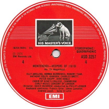His Master's Voice SLS 5064 - Vespers (1610) - (Vespro Della Bea - Image 5