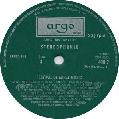 Argo D40D 3 - A Festival Of Early Music (Music From 14th. Centur - Image 2
