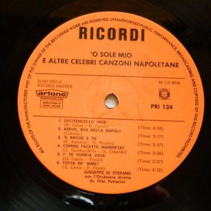 Ricordi PRI 134 - 'O Sole Mio E Altre Celebri Canzoni Napoletane - Image 3