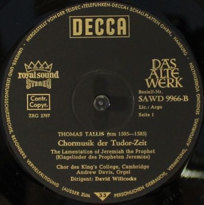 DECCA SAWD 9966-B - Chormusik Der Tudorzeit - Image 3