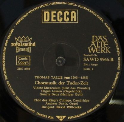 DECCA SAWD 9966-B - Chormusik Der Tudorzeit - Image 4