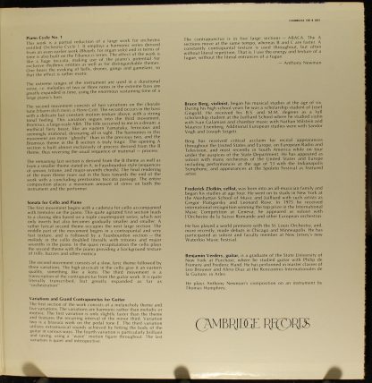 Cambridge Records CRS B 2833 - Music By Anthony Newman - Image 4