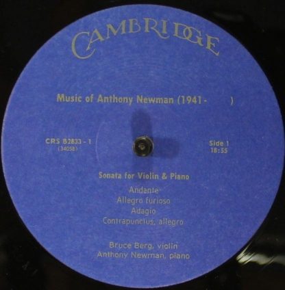 Cambridge Records CRS B 2833 - Music By Anthony Newman - Image 5