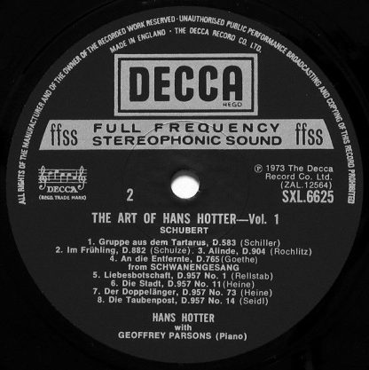 DECCA SXL 6625 - The Art Of Hans Hotter - Image 4