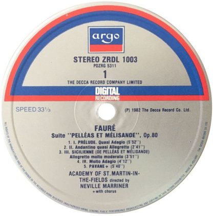 Argo ZRDL 1003 - Pavane ∙ Pelléas Et Mélisande / Masques Et Berg - Image 3
