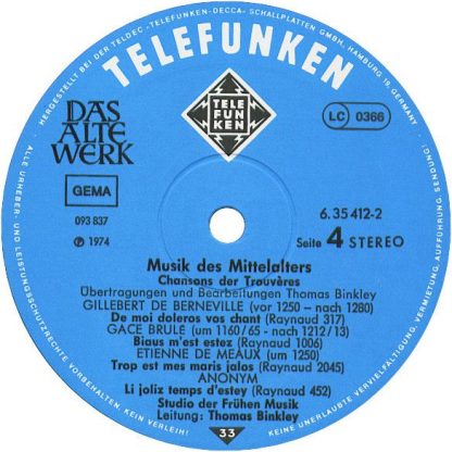 Telefunken 6.35412 EX - Thomas Binkley, Othmar Costa, Studio Der - Image 7
