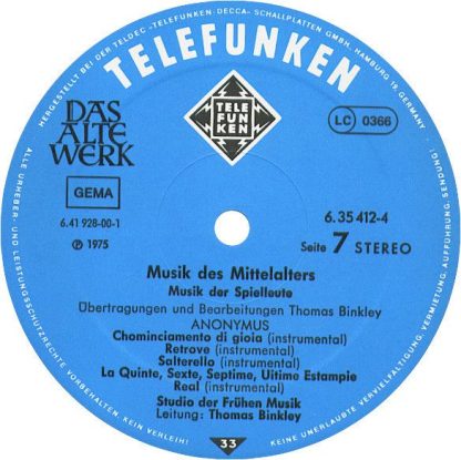 Telefunken 6.35412 EX - Thomas Binkley, Othmar Costa, Studio Der - Image 10