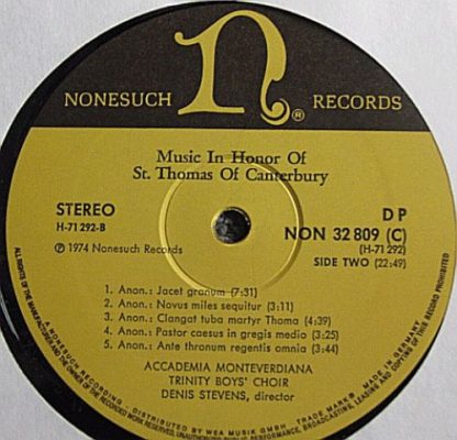 Nonesuch Records NON 32 809 (C) - Music In Honor Of St. Thomas O - Image 3