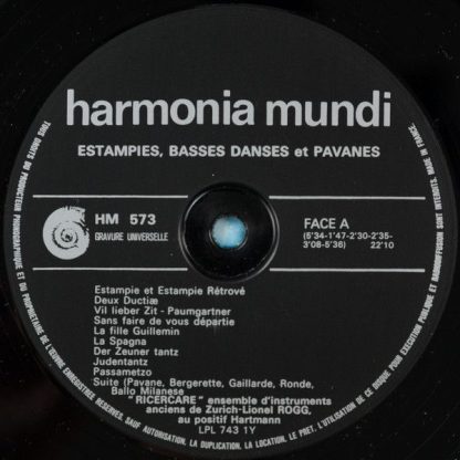 harmonia mundi France HM 573 - Estampies, Basses Danses Et Pavan - Image 5