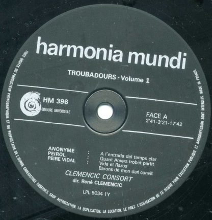 harmonia mundi France HM 396 - Troubadours Vol. 1 - Image 3