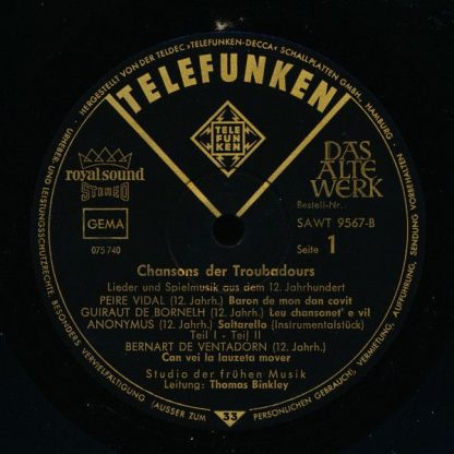 Telefunken SAWT 9567-B - Chansons Der Troubadours (Lieder Und Sp - Image 3