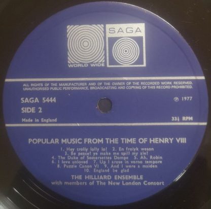 Saga SAGA 5444 - Popular Music From The Time Of Henry VIII - Image 4